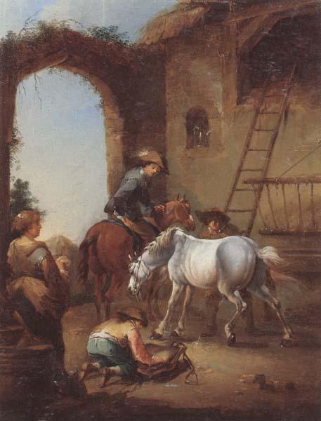 unknow artist Horsemen saddling their horses oil painting image